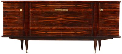 FRENCH EBONY MACASSAR SIDEBOARD WITH INTERIOR DRAWERS AND SYCAMORE INTERIOR C 1960. French 
