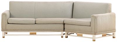 TWO PIECE SOUTH AMERICAN PAINTED WOOD AND BRASS SOFA DESIGNED BY AN UNKNOWN ARCHITECT C 1960. Tw 