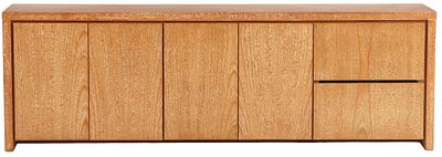 LARGE FOUR DOOR CERUSED OAK SIDEBOARD C 1960 HAVING TWO DRAWERS. Large four door cerused oak 
