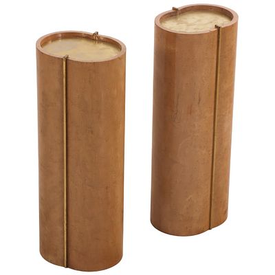 PAIR OF BIRDSEYE MAPLE AND BRASS DRINKS TABLES FROM A GUCCI BOUTIQUE IN ITALY. Pair of birdseye 