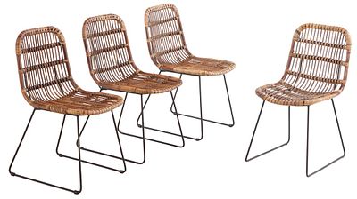 FOUR ITALIAN IRON AND RATTAN CHAIRS C 1960. Four Italian iron and rattan chairs C 1960. Ht: 