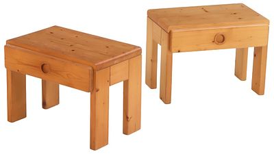 PAIR OF SWEDISH PINE NIGHT STANDS WITH CIRCULAR DRAWER PULLS C 1965. Pair of Swedish pine night 