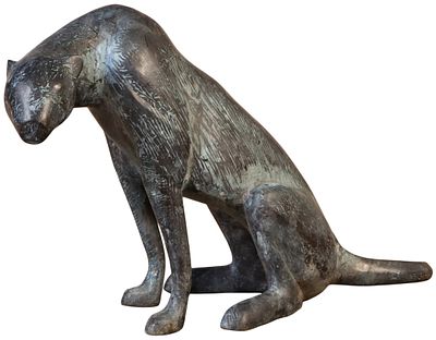 ART DECO STYLE BRONZE SCULPTURE OF A CAT. Art Deco style bronze sculpture of a cat. Ht: 27.5" 