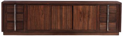 LARGE FRENCH ART DECO SIDEBOARD IN EBONY MACASSAR WITH OAK INTERIOR AND NICKELED HARDWARE. Large 