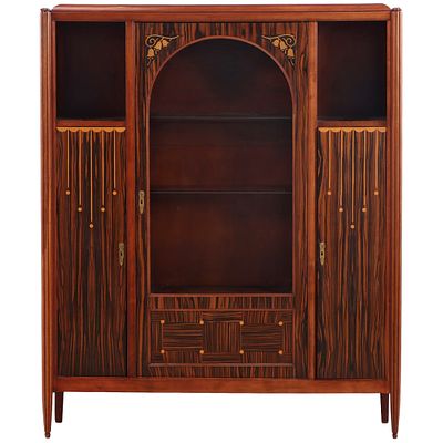 FRENCH ART DECO MACASSAR CABINET HAVING THREE DOORS C 1930. French Art Deco Macassar cabinet 