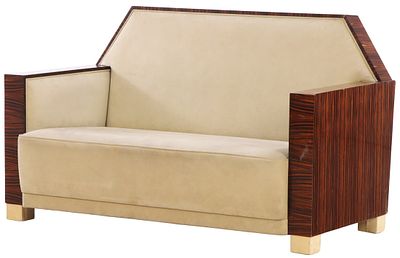 FRENCH ART DECO STYLE MACASSAR EBONY SETTEE HAVING PARCHMENT COVERED FEET. French Art Deco 