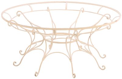 67" DIAMETER ELEGANT FRENCH IRON GLASS TOP TABLE IN THE MANNER OF MATHIEU MATEGOT. FROM A HOTEL. 