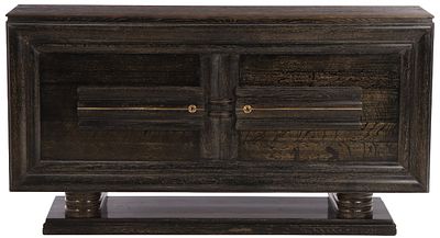 FRENCH DARK CERUSED OAK SIDEBOARD WITH BRONZE TRIM C 1935. French dark cerused oak sideboard 