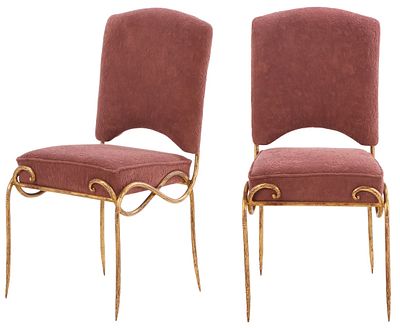 PAIR GILT IRON SIDECHAIRS DESIGNED BY RENE DROUET. Pair gilt iron sidechairs designed by Rene 