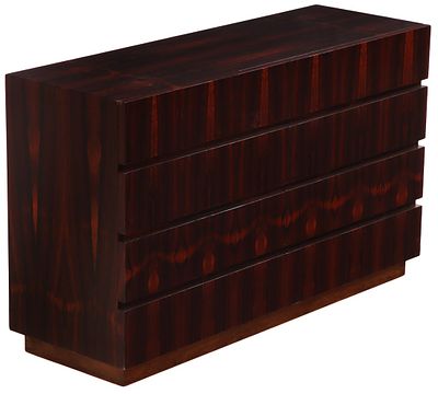 EIGHT DRAWER MACASSAR EBONY DRESSER WITH BOOKMATCHED VENEERED FACE C 1960. Eight drawer 