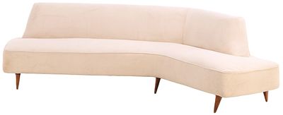 LARGE UPHOLSTERED SOFA C 1950 WITH ANGLED DESIGN AND NEW FABRIC,. Large upholstered sofa C 1950 
