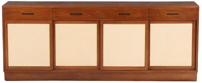 WALNUT SIDEBOARD BY EDWARD WORMLEY. LABELED DUNBAR. Walnut sideboard by Edward Wormley. 
