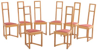 EIGHT FRENCH TALL BACK CERUSED OAK DINING CHAIRS C 1950. Eight French tall back cerused oak 