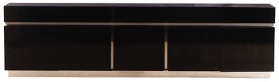 EBONIZED WOOD AND STAINLESS STEEL FIVE DOOR SIDEBOARD C 1980. Ebonized wood and stainless steel 
