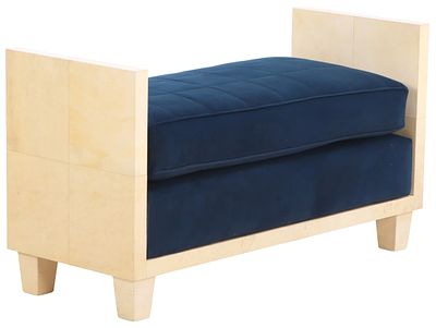 PARCHMENT COVERED BENCH WITH LOOSE CUSHION UPHOLSTERY INT THE MANNER OF JEAN-MICHEL FRANK. Parch 