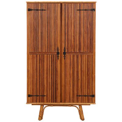 FRENCH TWO DOOR RATTAN CABINET HAVING IRON DECORATION C 1955. DISMANTLES FLAT FOR TRANSPORT. Fre 