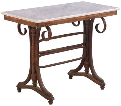 BENTWOOD MARBLE TOP BISTRO TABLE ATTRIBUTED TO THONET C 1900. Bentwood marble top bistro table 
