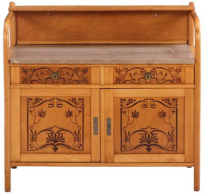 AUSTRIAN ART NOVEAU BENTWOOD MARBLE TOP CABINET C 1900 LABELED JACOB & JOSEF KOHN. Austrian Art 