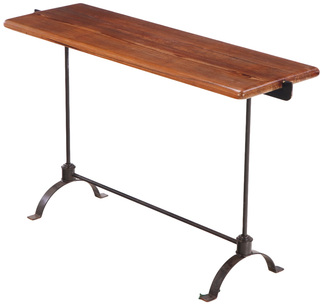 INTERESTING IRON AND PINE TABLE C 1940.