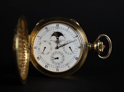 IWC Schaffhausen: Savonette-Taschenuhr mit Mondphasenanzeige und Kalendarium, Ref. 5450. IWC 