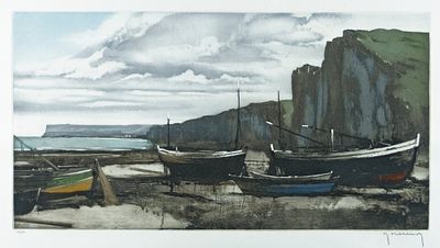 Hebbelinck, Roger: Am aermelkanal. Roger Hebbelinck 1912 - 1987 Am aermelkanal Farbradierung auf 