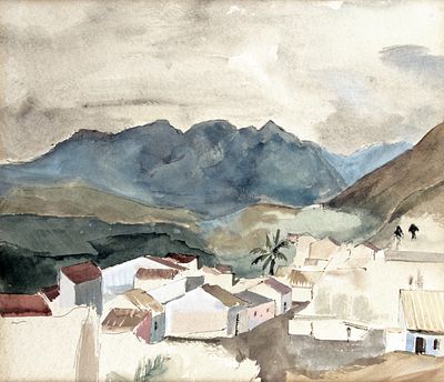 Aquarellist der 1. Haelfte des 20. Jh.: Suedlaendische Landschaft. Aquarellist der 1. Haelfte 