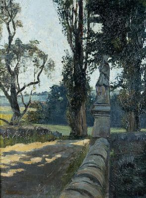 Lehmkuhl, Hans: An der Nepomukstatue. Hans Lehmkuhl Bremen 1883 - 1963 An der Nepomukstatue oel 