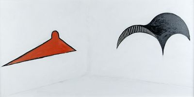 Mohr, Siegfried: Rote Treppe. Siegfried Mohr Rote Treppe oel auf Papier; H 500 mm, B 1000 mm