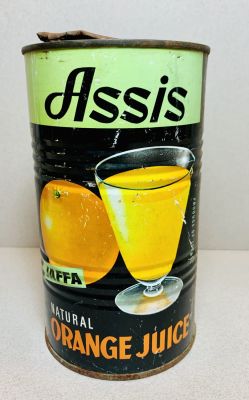 עסיס - קופסאות פח ישנה 
נדיר ! מיץ תפוזים יפו , מוצר שנעשה ליצוא . כתוב תוצרת תל אביב , למרות 