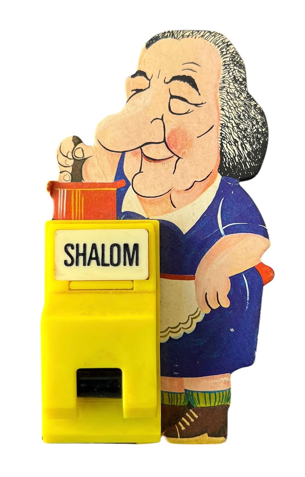 ישראליאנה - מתקן לתליית פתק תתזכורת בדמותה של גולדה מאיר 
עשוי נייר ופלסטיק 
תוצרת ישראל 