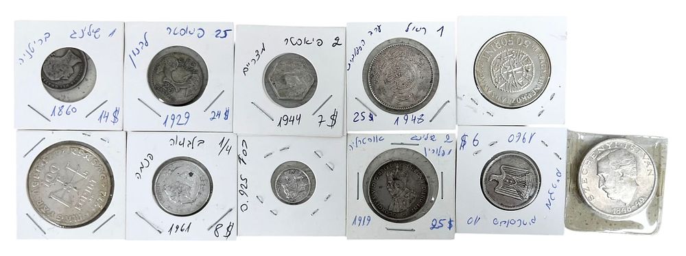 לוט 11 מטבעות כסף ישנים - מסביב לעולם 
משקל כולל 107 גרם. 
תיאור המטבעות בתמונות.