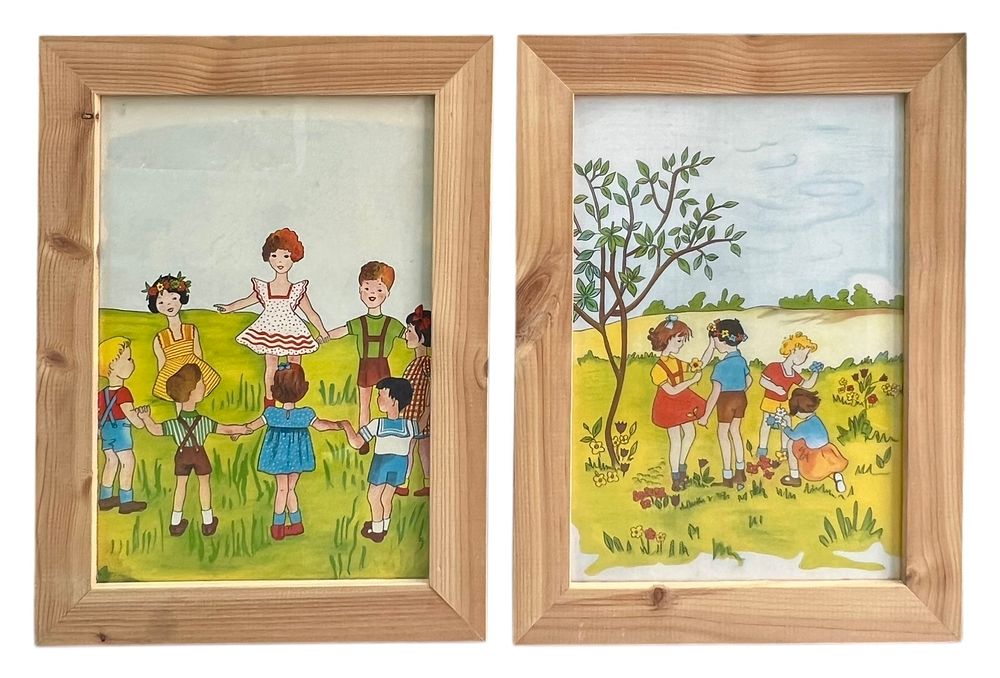 ציורי ילדים - הדפס - לוט 2 ציורים. 
בסגנון איורים של ספרי ילדים משנות ה - 70-80. 
מקור לא 