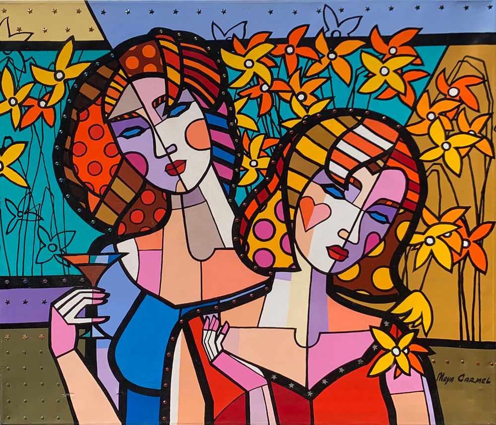 מאיה כרמל - נשים 
אקריליק על בד , ועיטורי כוכב מודבקים 
97*84 סמ 
חתום