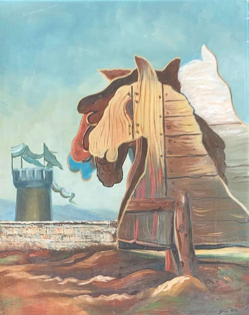דוד שוורץ - סוסים 
שמן על בד, ציור בסגנון סוריאליסטי 
48*62 
חתום 
ממסוגר