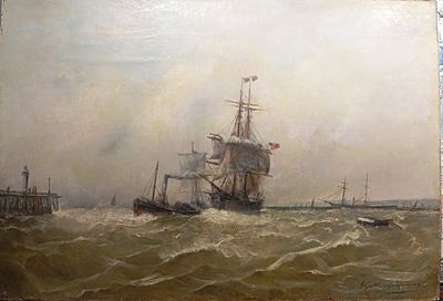 Гальяр-Лепине, Поль-Шарль-Эммануэль (1842-1885) &laquo;Марина&raquo; или &laquo;Морской пейзаж&raquo;. 
Холст, масло 