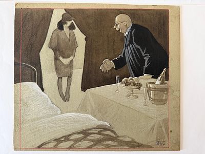 Елисеев Константин Степанович (1890 - 1968). "Неожиданный прием" 1927 г. Бумага на картоне 