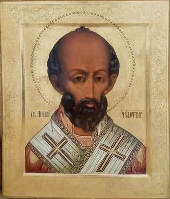 Икона "Святой Николай Чудотворец", конец XIX века. Доска, темпера, 31 х 27 см. Владельческая 