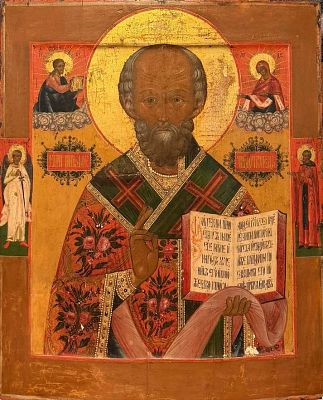 Храмовая икона "Святой Николай Чудотворец", Гуслицкое письмо, конец XVIII - начало XIX века 