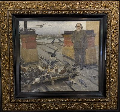 Владимиров Иван Алексеевич (1869 - 1947 г.) "А. И.. Куинджи кормит голубей" 1910-е гг. Холст 