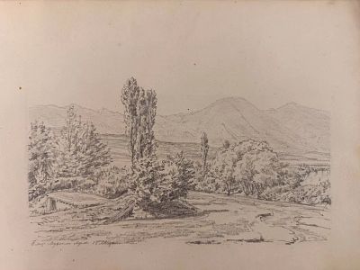 Лев Евграфович Дмитриев-Кавказский (1849-1916). "Близ аула", 1880-е гг. Бумага, карандаш, 23 х 