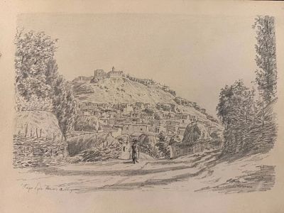 Лев Евграфович Дмитриев-Кавказский (1849-1916). "Карабудахкент". Бумага, карандаш, 23 х 30.5 см. 