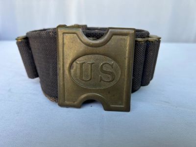 Indian Wars US Mills Blue Ammo Belt and Buckle. A very nice Indian wars era US Mills belt and 