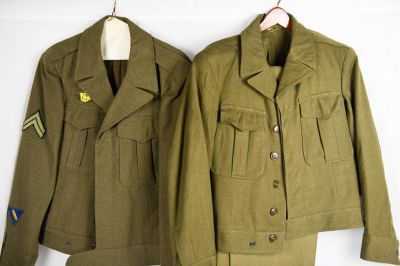 Two Identified WWII US Ike Jackets w/ pants (Degrosso). Two World War II I jackets one with 