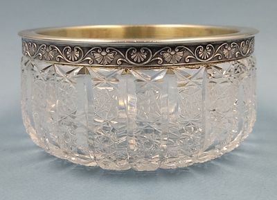 Хрустальная ваза в серебре. СССР. Хрусталь, резьба. Серебро 875 пробы 1927-1955-е гг. 
Диаметр 