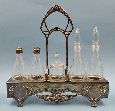 Круэт (Набор для специй) Фразе. Варшава. Царская Россия, XIX-ХХ век. Металл серебрение, стекло. 