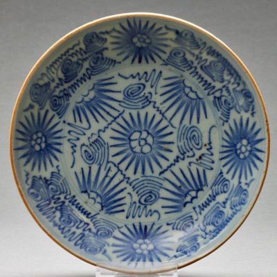 Teller China, Qing-Dynastie. Porzellan, glasiert, unterglasurblau bemalt. H. 3,5 cm. D. 19,5 