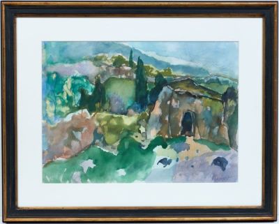 Heinrich Steiner 1911 Kaiserslautern - 2009 Rom - "Stall zwischen Mauern" - Aquarell/B&uuml;tten. 48 