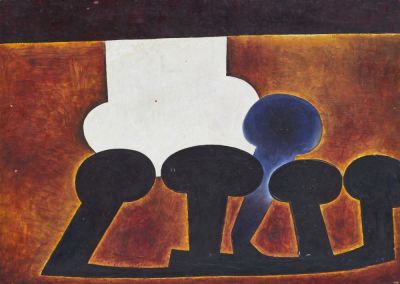 Alexej Baschlakow 1936 Slaboda/Orjol - 1980 Hannover - "Pilzformen" - &Ouml;l/Hartfaser. 29,5 x 41 