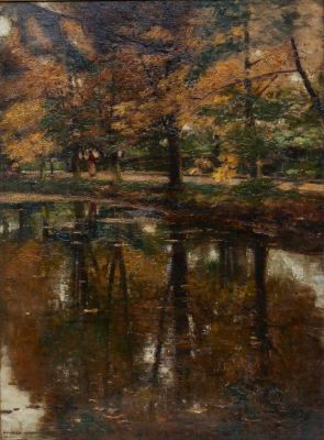 Heinrich Hermanns 1862 D&uuml;sseldorf - 1942 D&uuml;sseldorf - Herbstliche Parklandschaft mit 