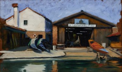 Davide Battistin 1970 Venedig - "Il squero di Tramontin" - (Squero Domenico Tramontin e Figli) 